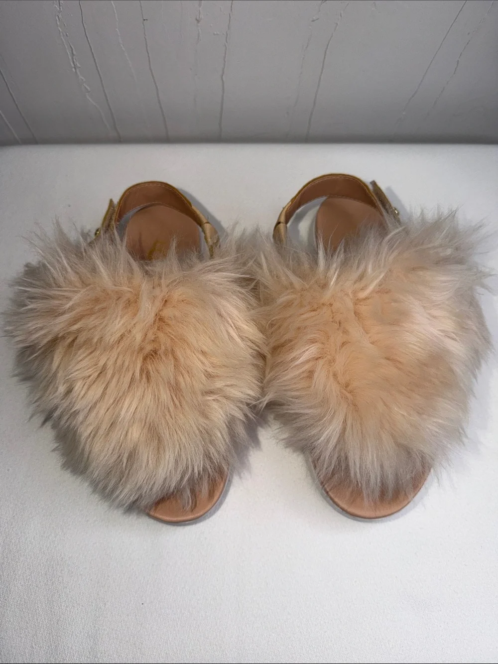 UGG Tan Faux-Fur Slide Sandals